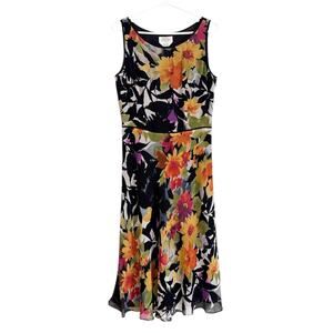 Vintage Talbots Silk Midi Dress Floral Y2K 90s Classic Watercolor Statement
